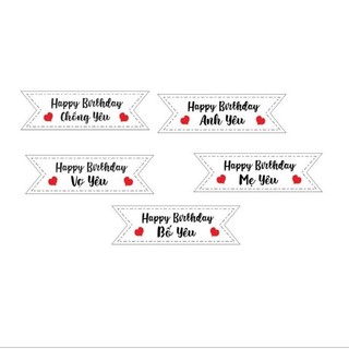 Set 5 que hpbd trang trí bánh kem, tem tag giấy hpbd