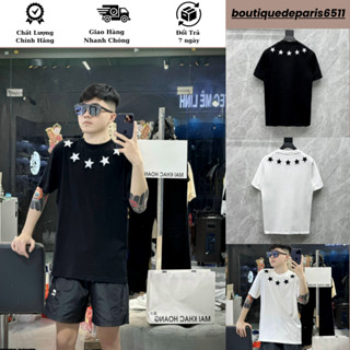 Áo Phông Họa tiết ngôi sao quanh cổ thêu xù chăc chắn-áo thun nam nữ cổ tròn cotton thoáng mát cao cấp