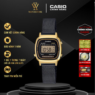 Đồng hồ nữ casio vintage sang trọng la670wemb-1df mặt kính nhựa 24.6mm chống nước dây mesh không gỉ màu đen chính hãng