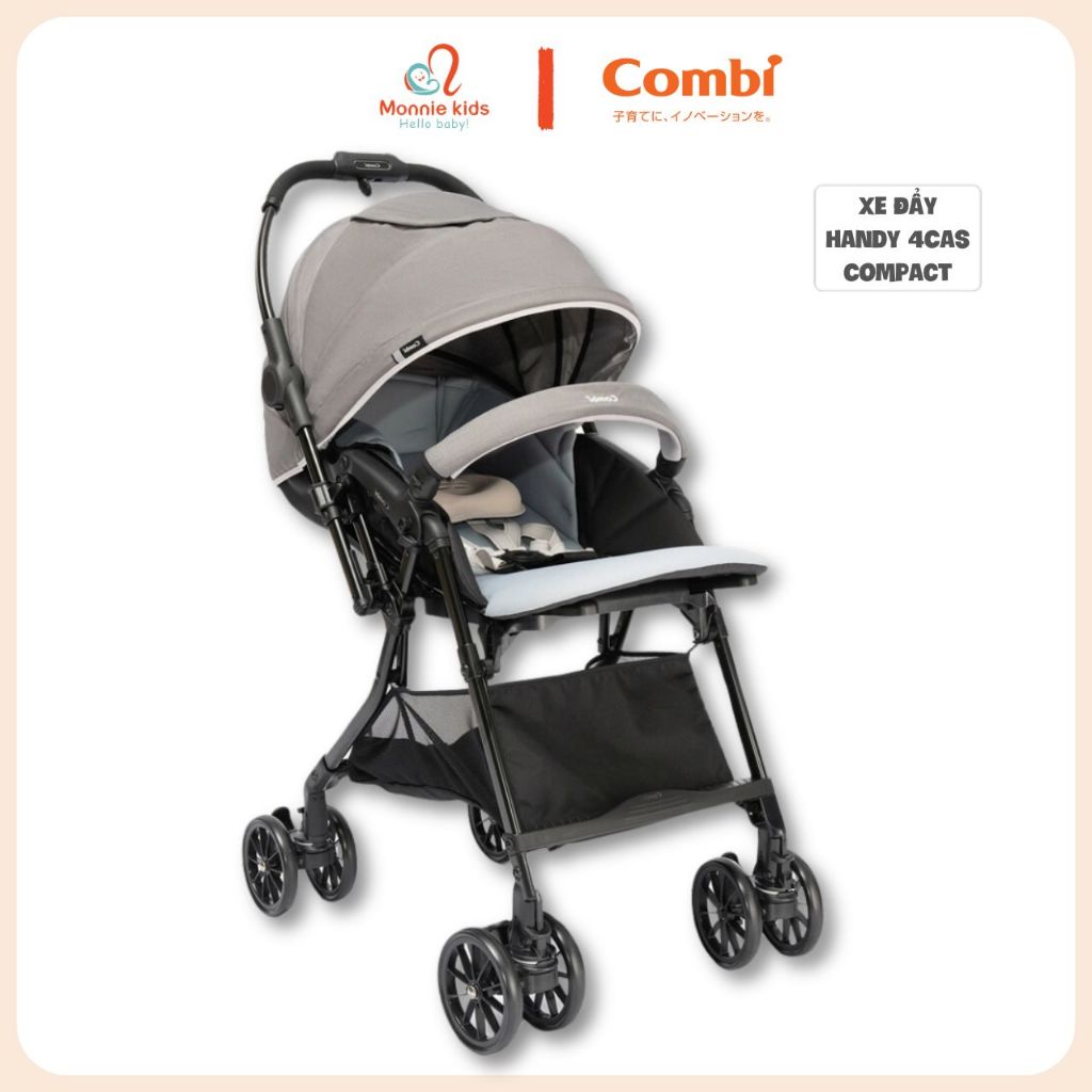 Xe đẩy 2 chiều Combi Handy 4Cas Compact cho bé, xe đẩy trẻ em bánh xe tự điều chỉnh - Monnie Kids