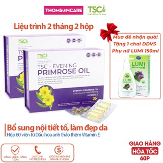 Viên uống nội tiết tố, Liệu trình 2 hộp tinh dầu hoa anh thảo - Evening Primrose Oil TSC cấp ẩm da - Hộp 60v Thomsoncare