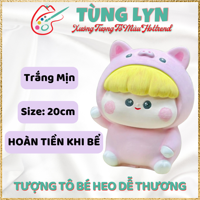 Tượng Tô Màu, Tô Tượng Bé Heo Dễ Thương, Size: 20cm - Kèm Màu Và Cọ - Tượng Thạch Cao Trắng Decor