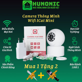 Camera Wifi Hunonic Icat 1080P Xoay 360 Độ, Theo Dõi Chuyển Động, Đàm Thoại 2 Chiều - Hàng Chính Hãng, Bảo Hành 1 Đổi 1.