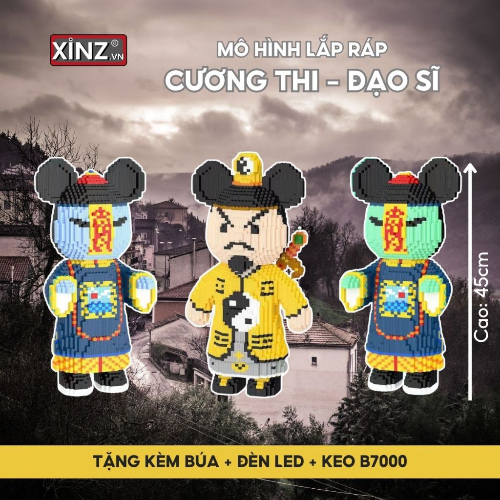 Đồ Chơi Lắp Ráp Mô Hình Bearbrick Cương Thi Zoombie Bear Pháp Sư Đạo Sĩ 45cm Có Ngăn Kéo