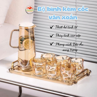 Bộ bình thủy tinh đựng nước, bộ bình nước cốc thủy tinh dày dặn chịu nhiệt phong cách Bắc Âu sang trọng