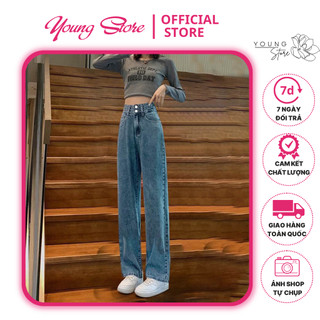Quần bò ống rộng nữ cạp cao, quần jeans ống rộng lưng cao, vải bò dày đẹp , không giãn ,dáng suông