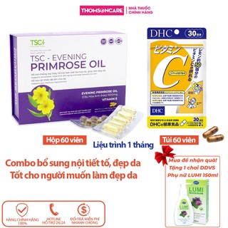 Combo nội tiết tố, sinh lý nữ, sáng da hoa anh thảo Evening Primrose Oil TSC 60v và Vitamin C DHC 60v - Thomsoncare