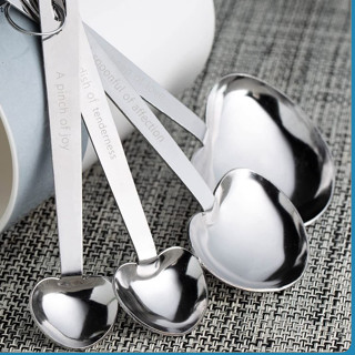 Combo 4 muỗng đong thìa chia định lượng Bề Mặt Đánh Bóng Hình Trái Tim INOX