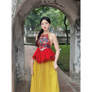 Sét áo yếm chụp sen phối váy dập ly 🔥hot nhất 2024