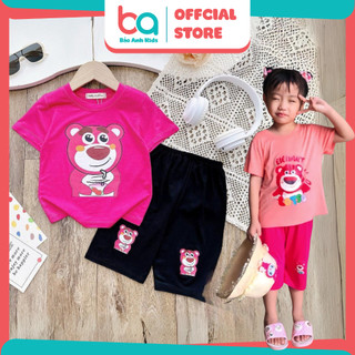 Set đồ bé gái bộ thun lạnh cộc tay quần áo trẻ em minky mom chính hãng in hình gấu dâu lotso cho bé 1 2 3 4 5 tuổi