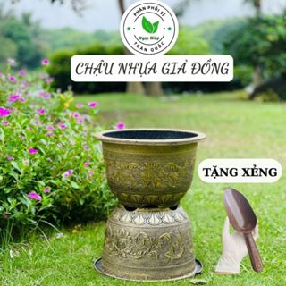 Chậu nhựa giả đồng hàng  cao cấp, chậu trồng cây hoa sen, hoa súng, nuôi cá siêu dày bền đẹp kèm quà tặng