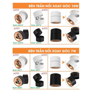  Đèn trần nổi xoay góc Asia lighting, vỏ đen và vỏ trắng, 7W 10W, bảo hành 2 năm
