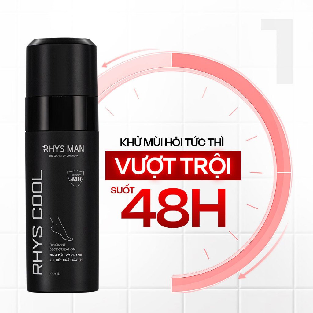 Xịt khử mùi chân 48h RHYS MAN tinh dầu vỏ chanh kiểm soát mùi và ngăn mồ hôi chân Rhys Cool 100ml