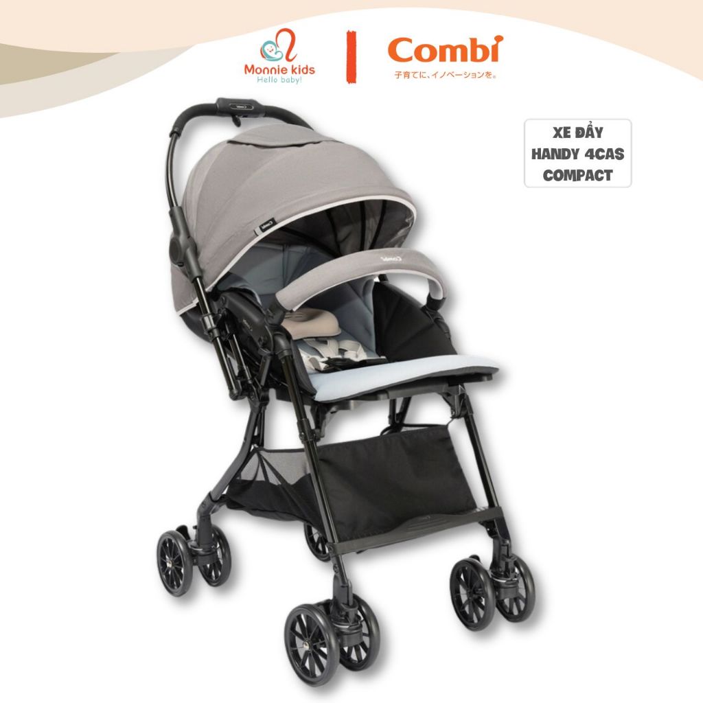 Xe đẩy 2 chiều Combi Handy 4Cas Compact cho bé, xe đẩy trẻ em bánh xe tự điều chỉnh - Monnie Kids