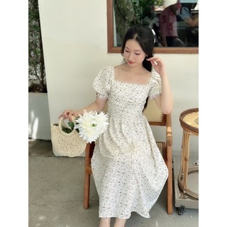 Đầm hoa nhí dáng xoè dài tay bồng chun tay phối ren có chun lưng