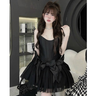 Váy thiết kế váy Tafta cúp ngực corset dáng ngắn chân váy bồng xòe bèo phối nơ xinh xắn