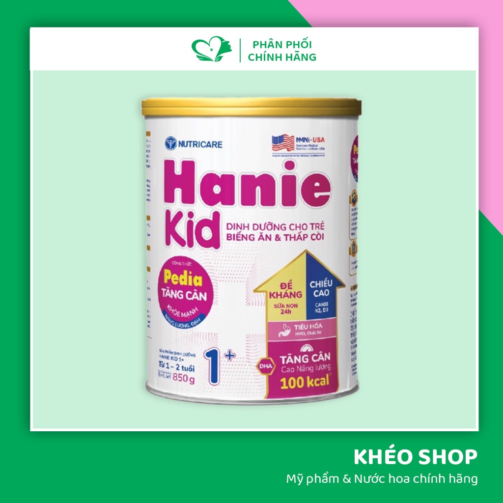 Sữa Bột HANIE KID 1+ Nutricare 850g - Cho Trẻ Suy Dinh Dưỡng Biếng Ăn Thấp Còi Từ 1-2 Tuổi