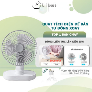Quạt tích điện để bàn mini xoay 90 độ , động cơ không tiếng ổn, 4 chế độ gió siêu mát