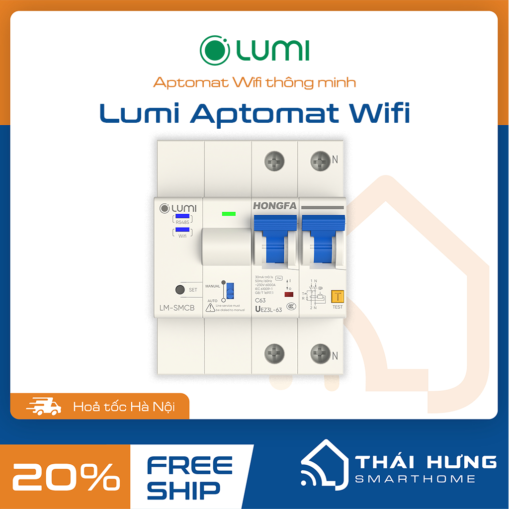 Aptomat chống giật thông minh Lumi, đặt mức cảnh báo lượng tiêu thụ điện, hàng chính hãng