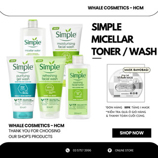 Bộ simple nước tẩy trang simple 200ml + sữa rửa mặt dành cho da nhạy cảm simple 150ml + nước hoa hồng simple 200ml