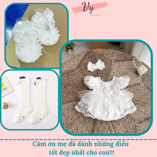 Set Body Bé Gái Kèm Giầy Công Chúa Và Tất Mũ, Body Đầy Tháng Thiết Kế, Chất Mềm, Body Hè Cho Bé, Đầm Đầy Tháng