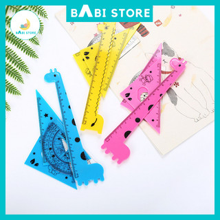 Bộ thước kẻ học sinh cute, set 4 thước kẻ eke nhựa hình thú đồ dùng học tập làm quà tặng học sinh