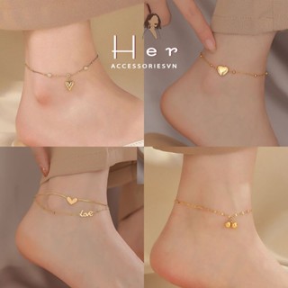 [KHÔNG ĐEN GỈ] Lắc chân vòng chân nữ TITAN KHÔNG GỈ mạ vàng chuông bi tròn trái tim Her Accessories