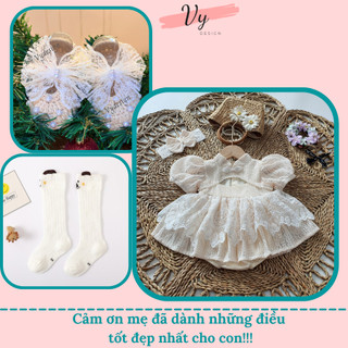 Set Váy Bé Gái Kèm Giày Và Turban. Set Váy Đầy Tháng Cho Bé Chất Đẹp, Giầy Công Chúa Bé Gái, Đầm Đầy Tháng
