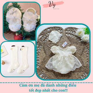 MV51 Body Bé Gái Sơ Sinh VY DESIGN. Bodysuit Cho Bé Ren Hoa Kèm Phụ Kiện, Chất Mát. Đầm Đầy Tháng, Váy Công Chúa Sơ Sinh
