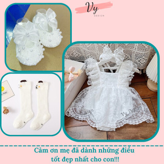 MV055 Body Công Chúa Cho Bé Gái Sơ Sinh VY DESIGN. Body Váy Bé Gái Thiết Kế Cao Cấp Kèm Turban, Đầm Đầy Tháng, Thôi Nôi