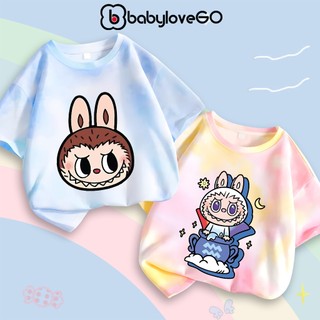 Áo thun cho bé BabyloveGO áo phông loang màu bé cotton ngắn tay mùa hè in hình LABUBU