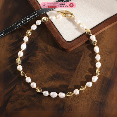 Vòng Cổ Ngọc Trai 9Ly Mix Charm Đậu Titan Mạ Vàng Thời Trang Và Xinh Xắn - Ngọc Trai Trường Thịnh