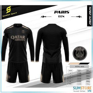 Quần áo đá banh dài tay - clb p-s-g đen sv 2024 - áo bóng đá mới nhất