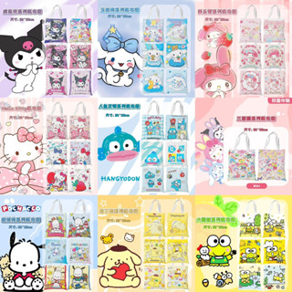  Túi tote túi vải Canvas in hình 2 mặt có khoá kéo đi học đi làm hoạt hình Kuromi Melody Cinnamoroll dễ thương 