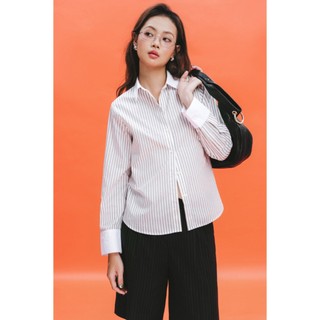 Libé workshop - áo sơ mi kẻ sọc xám phối cổ màu trắng