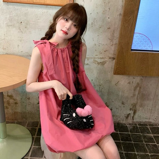 Váy babydoll bồng bí cổ nơ lệch có dây rút dưới tạo độ bồng Lumii