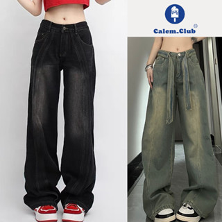Calem Club - Quần Jeans Wash cạp cao Ống Rộng phong cách unisex, quần jean cạp cao Hip Hốp_K55