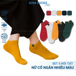 Set 10 đôi tất cổ ngắn nữ GOM SOCKS nhiều màu dễ thương, chất liệu cotton thoáng mát, thấm hút mồ hôi - CB017