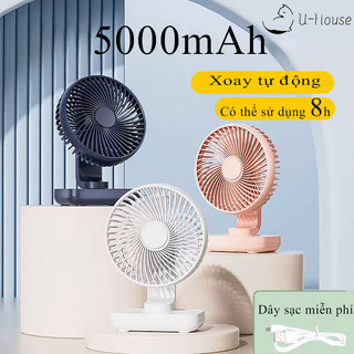 Quạt Tích Điện Mini  Sạc USB, 4 Chế Độ Gió, Pin 5000mAh, Hoạt Động Liên Tục 10 Tiếng