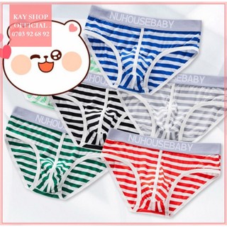 [SIÊU HOT] Quần lót tam giác nam NUHOUSEBABY sọc ngang trắng lưng bạc viền trắng - Quần sịp nam cute QLTGNUHBABY001