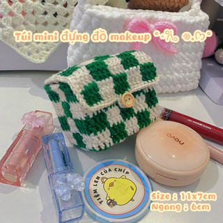 Túi len dạng hộp mini caro đựng đồ makeup cho các nàng xinh xắn đáng yêu băng len hadmade