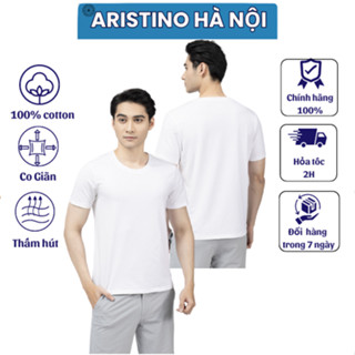 Áo thun nam ARISTINO màu trắng 100% cotton cổ tròn siêu mềm mát AC22