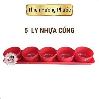 Bộ 3 ly, 5l ly cúng nhựa kèm đế màu đỏ