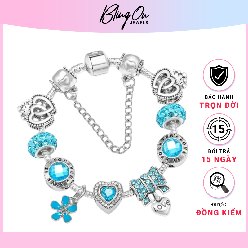 Vòng charm Crystal Beads Love Key Pendant Bracelet