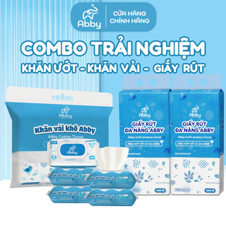 Combo trải nghiệm khăn giấy abby 5 khăn ướt thùng 4 giấy rút treo tường khăn vải khô đa năng 600g