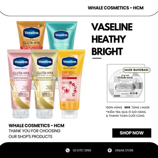 Sữa Dưỡng Thể Vaseline 10X Healthy Bright Gluta-HYA, Serum Lotion Dưỡng Ẩm Trắng Sáng Chống Nắng Mờ Thâm Phục Hồi 300ml