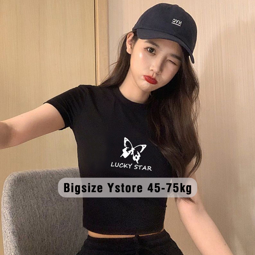 Áo Thun Babytee thêu b.ướm, áo babytee tay ngắn cổ tròn dễ phối đồ bigsize Ystore