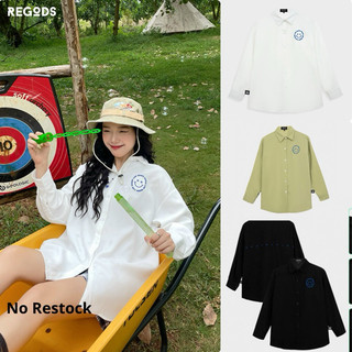 Áo sơ mi tay dài thêu REGODS form rộng unisex nam nữ vải kate chéo - Shirt ss1