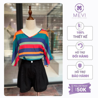 Áo sơ mi cánh dơi kẻ màu cổ tim - a3115 mái em