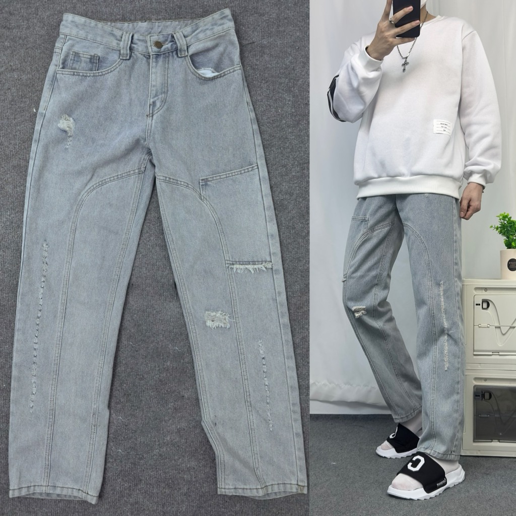 Quần Jean Nam Ống Rộng Dáng Suông Chất Vải Dày Dặn Màu Xanh Bạc MS200